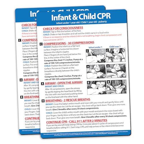 Image of Safety Magnets by ZOCO - Infant and Child CPR Magnet (2-Pack) - 5 inchx7 inch Emergency First Aid Guide with Step-by-Step Instructions - CPR Reference for Homes, Daycares, Schools, and Parents