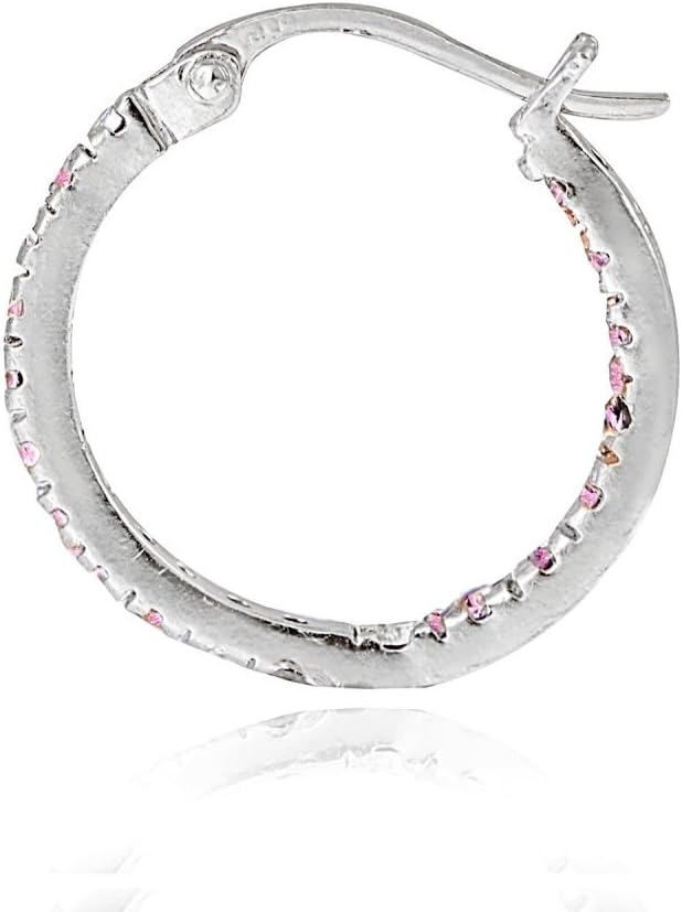 Hoops & Loops 925 Sterling Silver Cubic Zirconia Inside Out 17mm, 20mm, 25mm Round Click-Top Hoop Earrings for Women, Silver, Rose & Yellow Gold - Image 2