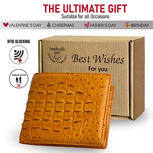 Image of HATA Men Leather Bifold Wallet RFID Blocking Front Pocket Exotic Billfold Handmade Gift For Birthday Wedding Anniversary Father's Day