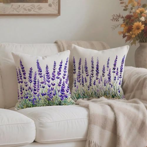 Housse de coussin 60x60 cm violette en lin imperméable lot de 2