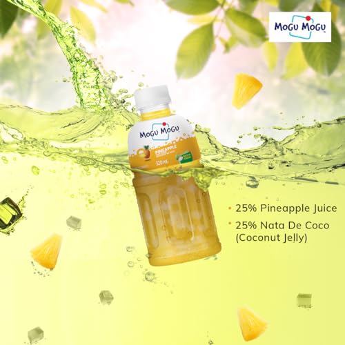 Image of Mogu Mogu Pineapple Juice Drink with Nata de Coco Jelly 320ml | Refreshing Tropical Thai-Made Sip & Chew Beverage.