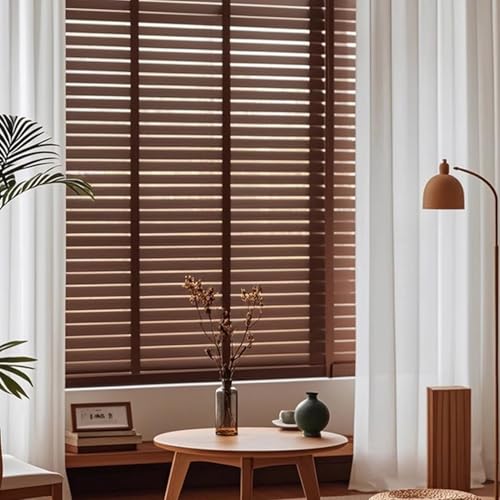 Persianas Venecianas de Madera, Estores Ventanas Horizontales de Privacidad, Lamas de 50mm Persiana Veneciana a Medida W 25~160cm × H 60~280cm, Aislamiento Térmico/Opacas