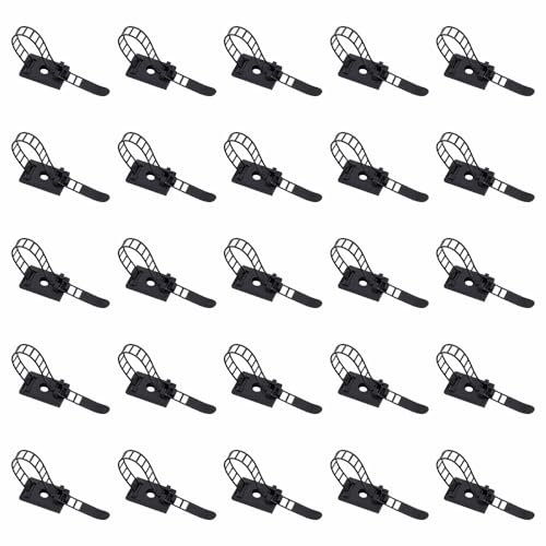 25Pcs Cable Zip Ties, Nylon Cable Clips Self-Adhesive Cord Fastener Clips for Home, Office, Outdoor