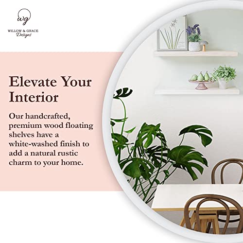 Willow & Grace Wood Floating Shelves For Wall Decor - Floating Shelves For Wall - Real Wood, Wall Shelf, For Bathroom, Kitchen, Living Room - Room Decor - White 24" Hanging Shelves - Set Of 2 #TOP6