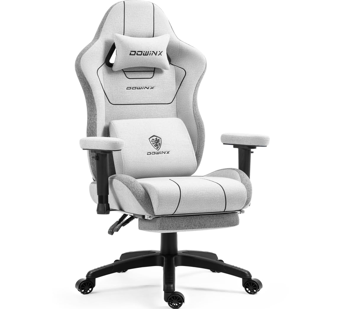 Dowinx Chaise Gaming Tissu, Chaise Gaming Ergonomique avec Accoudoirs Confort Rembourrés, Fauteuil Gamer Stable pour Gaming et Bureau, Assise Confortable pour Longues Sessions, Gris