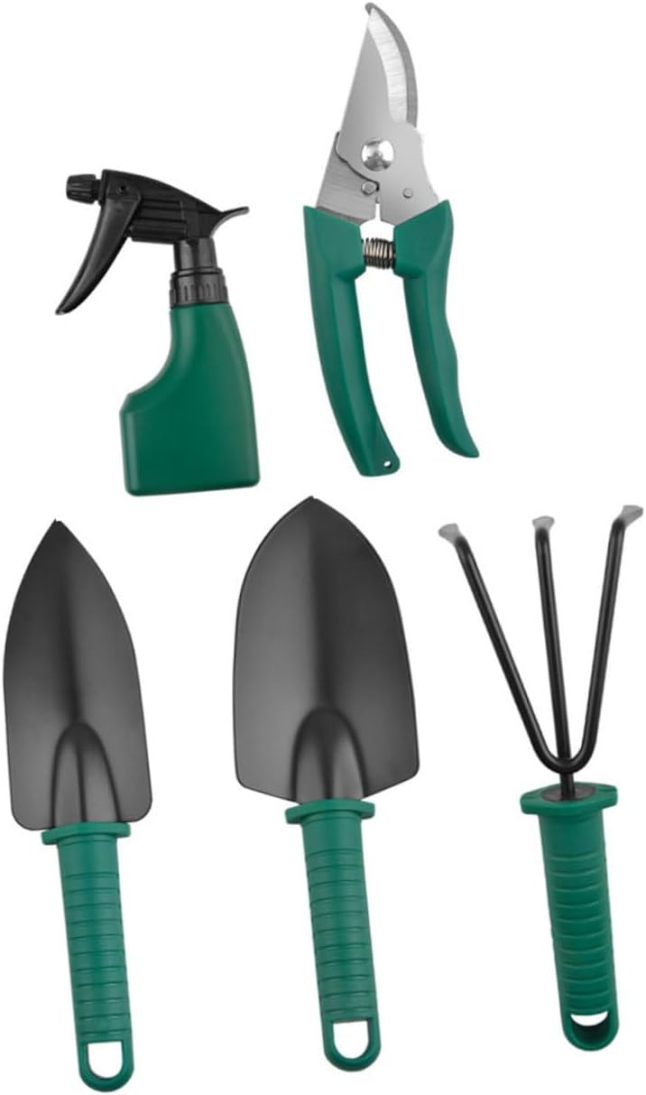 Gadpiparty Garden Hand Tool Set with Shovel, Rake, Pruning Shears in Portable Carry Case for Outdoor Planting and Flower Gardening, 5pcs Sturdy Gardening Supplies Kit
