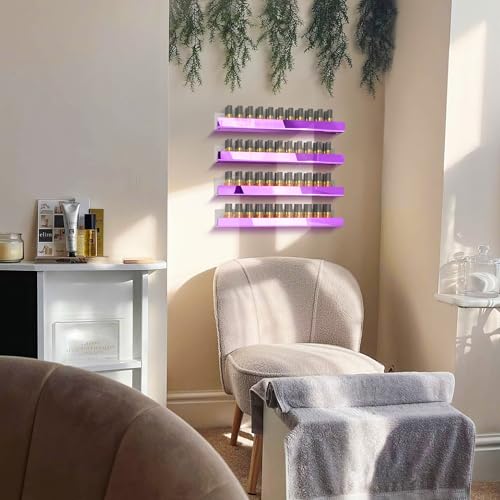 Image of 4 Pack 15 Inch Purple Reflective Acrylic Floating Wall Shelves | Modern Display Shelf for Sunglasses, Oils, Pictures & Toy Storage Decor
