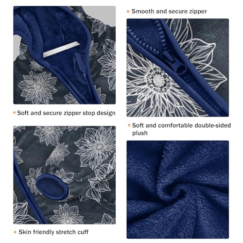 Floral Pattern on Dark Background Toddler Fleece Jacket Girl Boys Hooded Fleece Jacket Coat Warm Outwear Zip-up 3-10T3