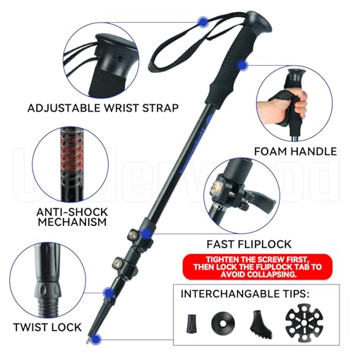 Trekking Poles Collapsible Hiking Poles - 2 Pack Adjustable Aluminum Hiking Sticks, Lightweight Walking Sticks for Women, Men, Seniors, Kids, Walking Poles for Backpacking by Underwood Aggregator - Image 3