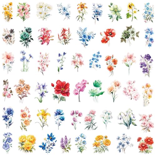 Image of Transparent Flora Scrapbook Stickers Aesthetic Flowers Stickers(C50) | Transparent & Waterproof Sticker for Scrapbook Journal Water Bottle Kindle, DIY Crafts, Party Supplies
