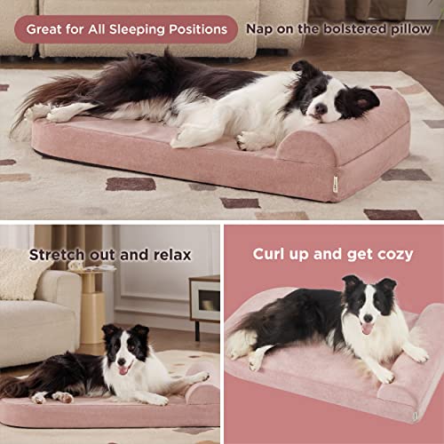 Lesure Orthopedic Dog Beds For Large Dogs, Large Memory Foam Dog Bed Pillow With Removable Washable Cover And Anti-Slip Bottom, Waterproof Liner Included, Pink, 40" L X 25" W X 7.5" H #TOP3
