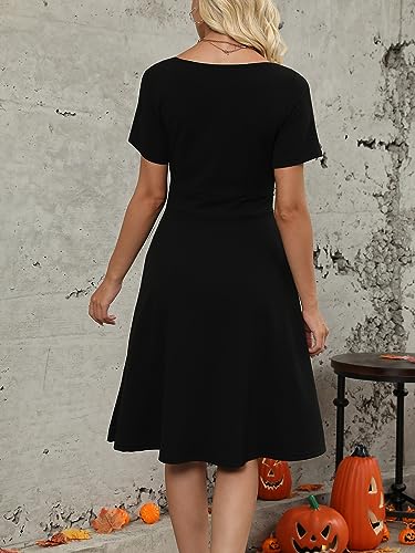 Image of Women's Elegant Vintage Dresses Knee Length Casual Floral Print Work Party Peter Pan Collar A-Line Dress with Pockets 978