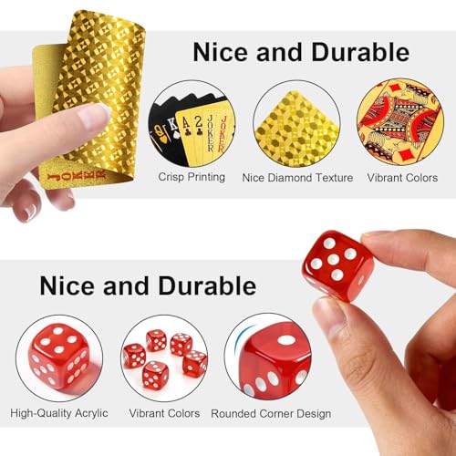 JWENUPDE 2 Pack Waterproof Plastic Playing Cards, Gold & Black Diamond Texture Luxury Deck of Cards, Waterproof Poker Cards for Pool Beach Party, Ideal for Blackjack, Tarot, Canasta Card Games