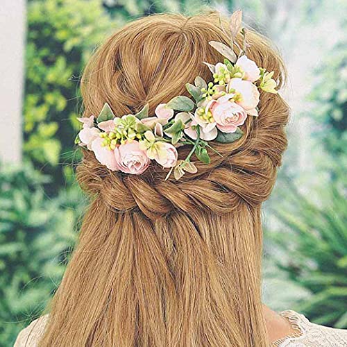 Campsis Set Of 2 Bridal Flower Hair Combs Pink Flower Side Combs Bride Bridesmaid Hair Piece Artificial Hair Accessorries Engagement Prom Party Beach Photography For Women And Girls #TOP6