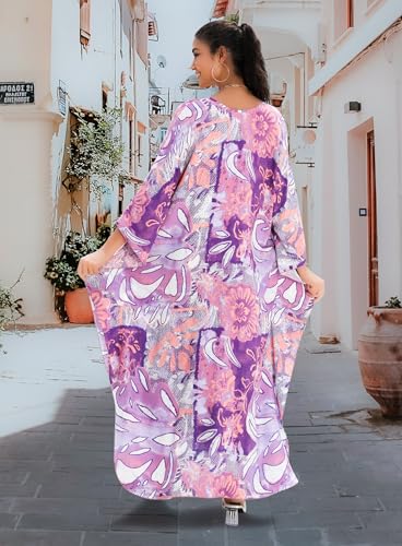 Image of Yanziliu Kaftan Dress for Women,Plus Size Hawaiian Batwing Sleeve Beach Cover Up Summer Swimsuit Dresses