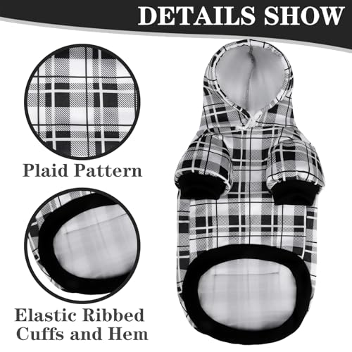 EXPAWLORER Plaid Dog Hoodie - British Style Warm Dog Sweater Shirt with Leash Hole,Pitbull Clothes Outfits,Winter Coat Apparel for All Breeds Puppy Girl Boy-Cat Apparel,Black & White Medium by EXPAWLORER - Image 4