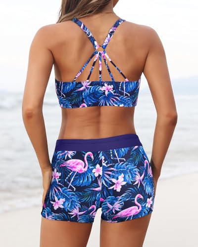 Image of Aqua Eve 3 Piece Tankini Swimsuit for Women Tank Bathing Suit with Shorts Open Back Athletic Swimwear