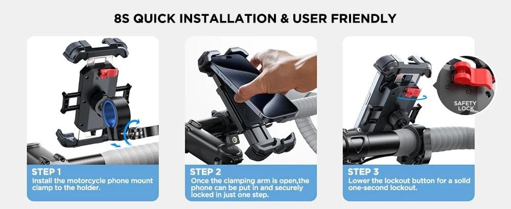 Supporto Telefono Moto Aggiornato Bici Ultra-Stabile Manubrio Pinza Cellulare JR-ZS398