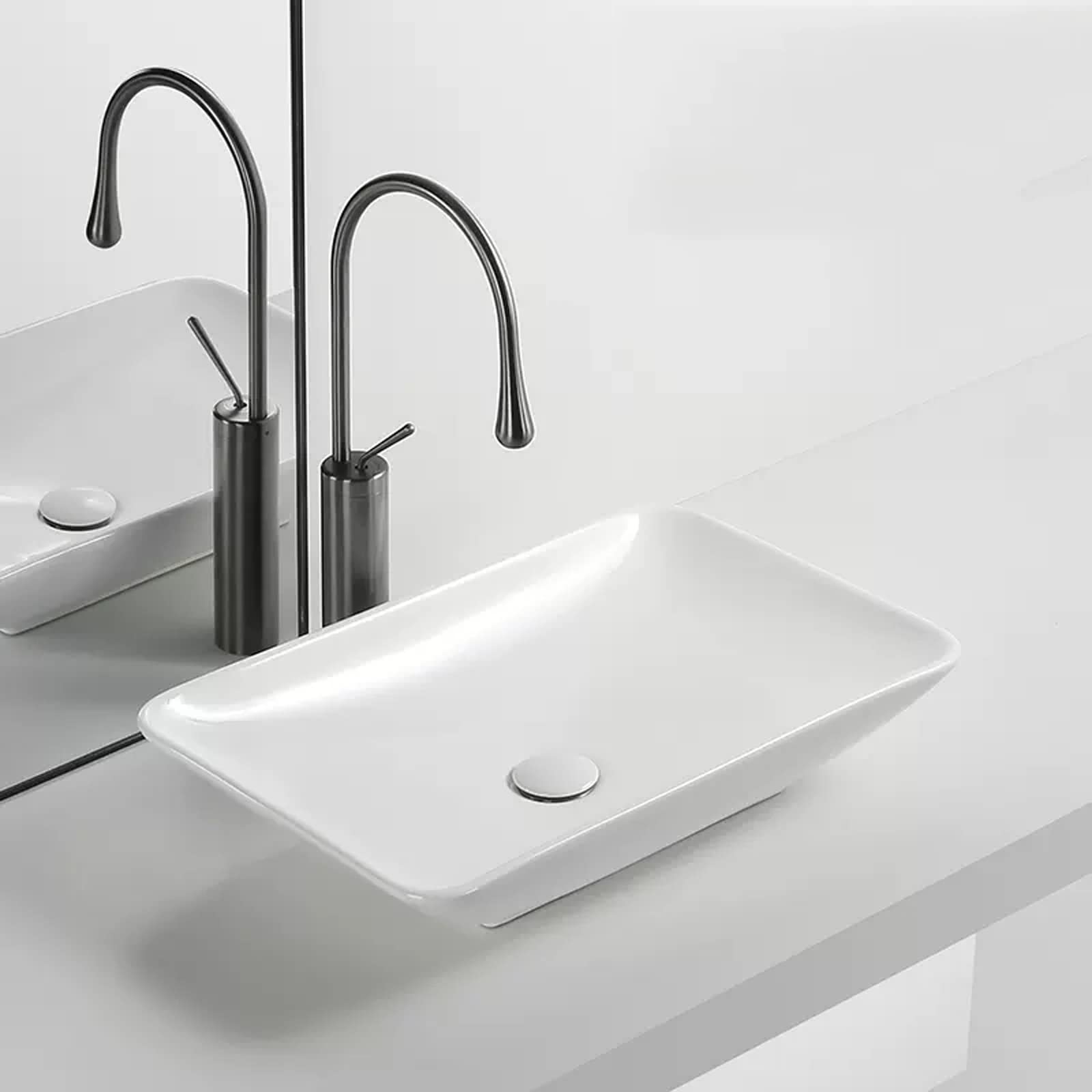 Umywalka Nablatowa Prostokątna, Biała, Porcelanowa, Ceramiczna, Umywalka Nablatowa, Umywalka Artystyczna, Umywalka Nablatowa Z Białym Wysuwanym Blatem, Biała, 58 Cm,White-70cm