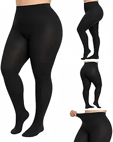 Meia Calça Feminina Plus Size Preta 220g Grossa Duplo Reforço Inverno Quente Confortável