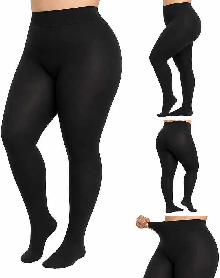 Meia Calça Feminina Plus Size Preta 220g Grossa Duplo Reforço Inverno Quente Confortável