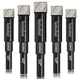 5 Packs Dry Diamond Drill Bits Set 1/2' 12mm Vacuum Brazed Diamond Hole Saws for Granite Tile Ceramic Marble Stone Glass and More Hard Materials (not for Wood), Round Shank with Storage Case