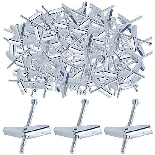 Glarks 60Pcs 3/16 Zinc Plated Steel Toggle Bolt and Wing Nut