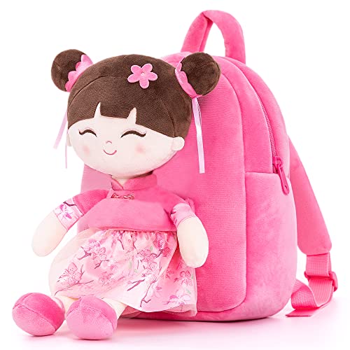 Image of Gloveleya Kids Backpack Toddler Backpack Soft Plush Asian Girl Doll Backpacks Pink 9"