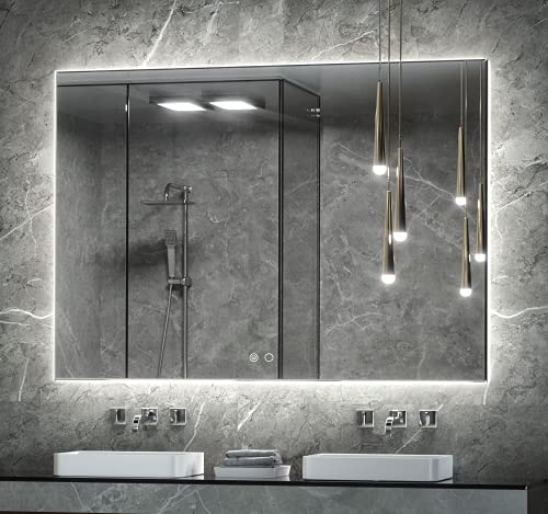Keonjinn 48” x 36” LED Backlit Mirror Bathroom Vanity Mirror Anti-Fog Wall Mounted Lighted Mirror Dimmable Makeup Mirror with Lights (Horizontal/Vertical)