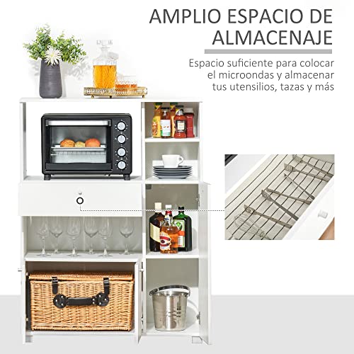 HOMCOM Auxiliary Sideboard for Microwave Kitchen Buffet Cupboard with 2 Door Cabinets 1 Drawer and Storage Shelves 90x40x120cm White