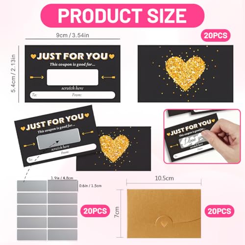 ROKZELT 20 STK Goldenes Ticket Gutschein mit Umschlag, Geschenke für Frauen, Gutschein zum selber ausfüllen - Weihnachtsgeschenke, Kinogutschein, Reisegutschein - Geburtstagsgeschenk