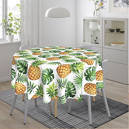 Gjlntrf Summer Tropical Leaf Pineapple Round Tablecloth 60 Inch, Decorative Holiday Home Party Table Cloth For Kitchen Dining Picnic Table Cover #TOP20