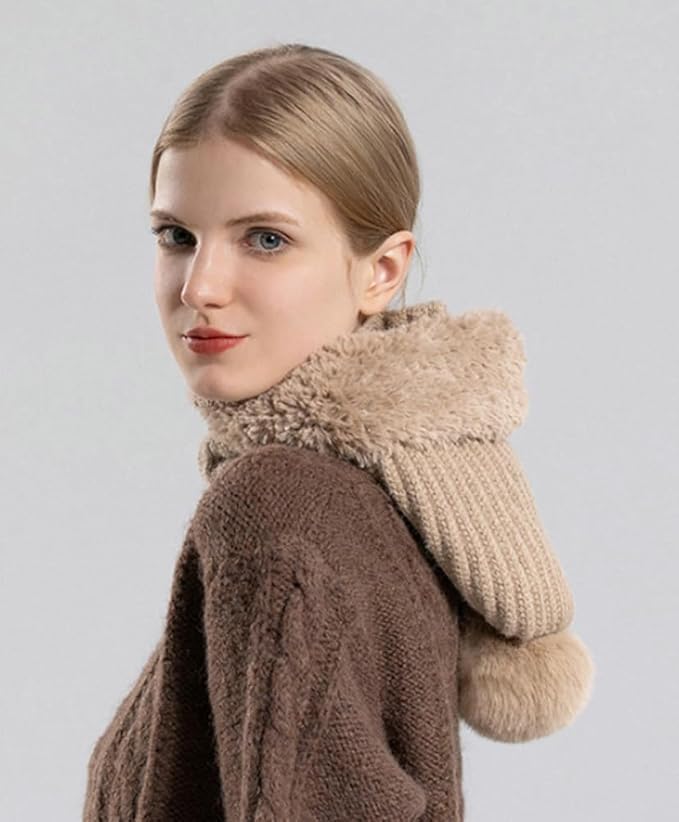 3 in 1 Beanie Hat for Women, 3 in 1 Beanie Hat with Scarf and Mask,Warm Winter Pom Hat for Cold Weather - Image 6