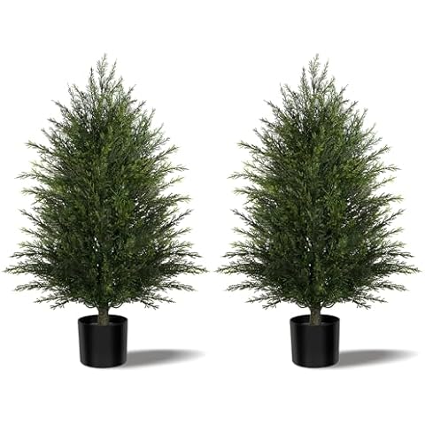 Mavis's Diary Artificial Topiary Ball Tree, Indoor Realistic Faux Boxwood Bush Potted Plants, Outdoor Fake Shrubs Cedar Evergreen Plants for Home Living Room Front Porch Decor (2, 3ft) Cover