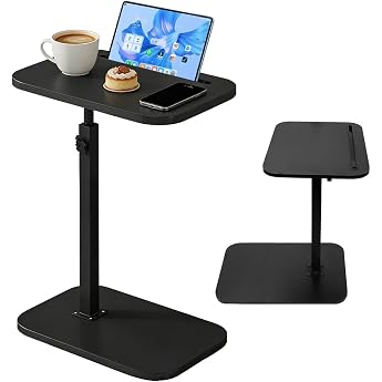 Side Table C Shape 360  Rotating and Height Adjustable Sofa Table Coffee Table for Narrow Spaces for Phone and Tablet for Bedroom Living Room Black