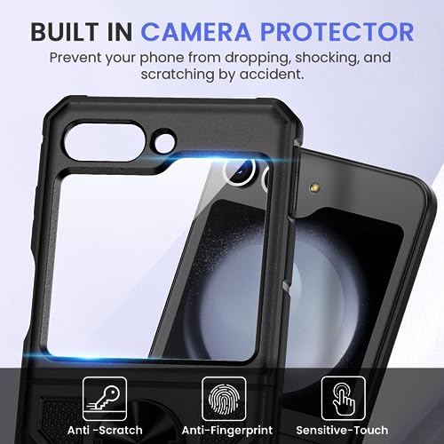 Image of VEGO for Z Flip 5 Case, Samsung Flip 5 Case with Rotate Ring Stand,Black