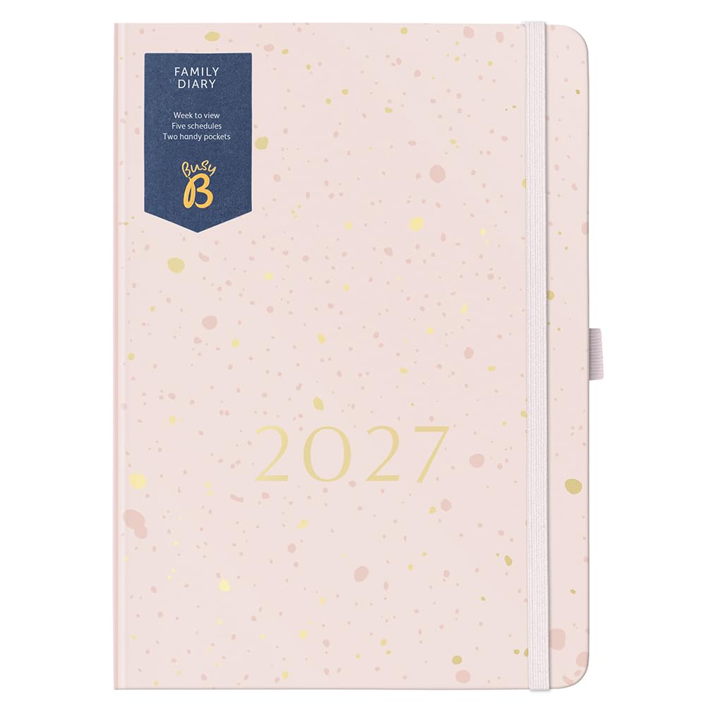 Busy B 2027 A5 Family Diary - 5 Schedules - Pink Spray & Gold Foil