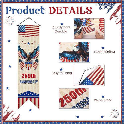 Image of Chiisong 3 Pcs 250 Years of Freedom Party Decorations 250 Anniversary USA Banners 4th of July Porch Sign Patriotic Door Wall Hanging Decor for Indoor Outdoor Independence Day Backdrops Photo Props