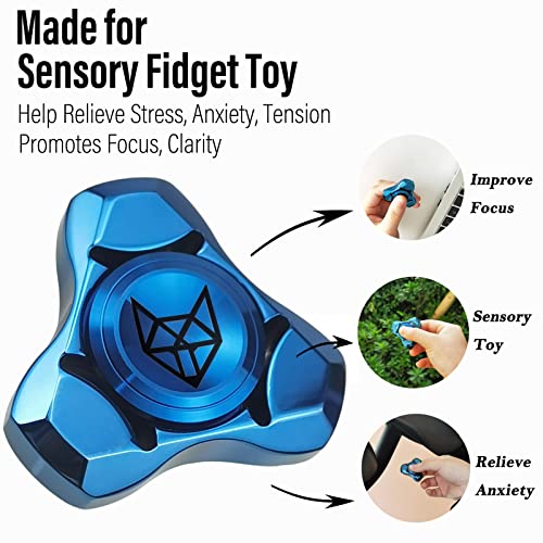 Image of FREELOVE Premium Metal Fidget Spinner for Adults, Stainless Steel Heavy Silent Spinner with Precision Bearing, Small Office Desk Toy & EDC for Stress Relief Focus ADHD, Blue