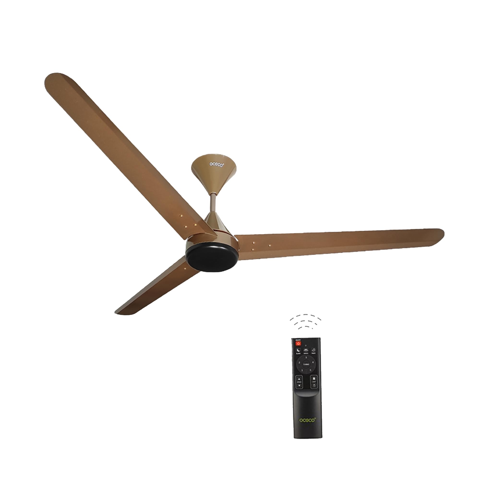 OCECO Fansio Brown Metallic 3 Blade Ceiling Fan with 1400MM BLDC Motor Modern Design Remote Control for Cooling Bliss Air that Saves Upto 65% Energy Backed by a Reliable 3-Year Warranty