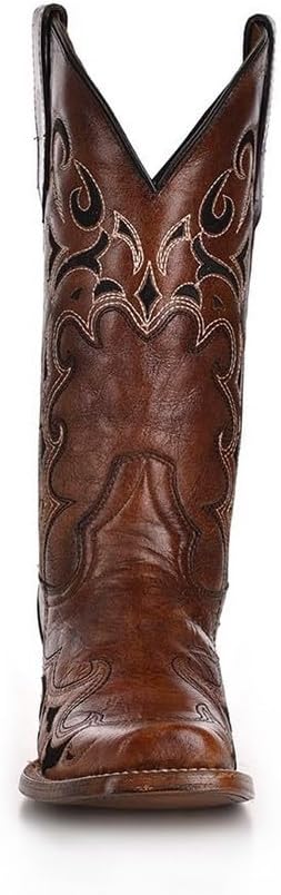 Circle G LADIE'S BROWN/BLACK EMBROIDERY SQ. TOE, LEATHER SOLE, WESTERN L5557