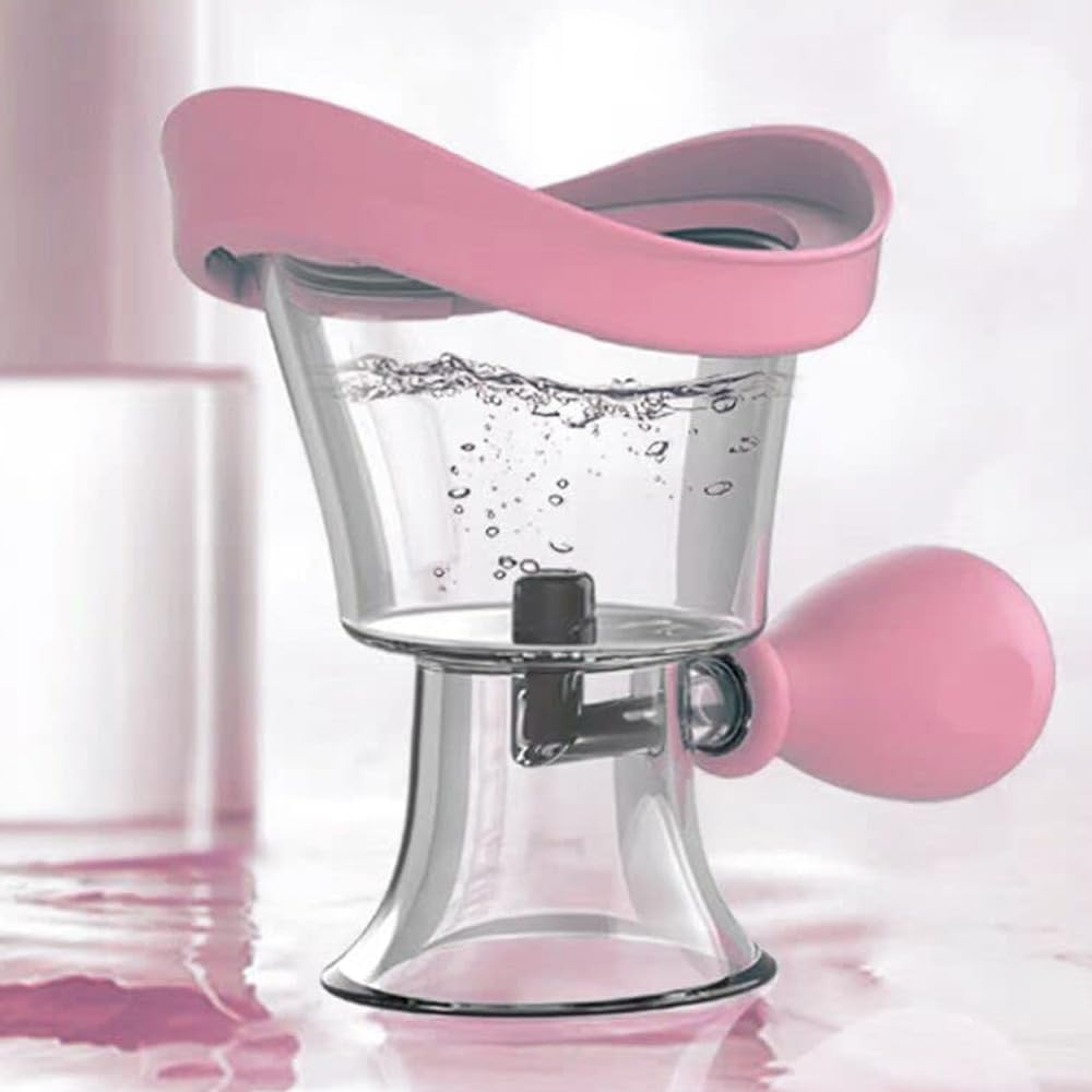 Eye Wash Cup,Eye Wash Cleaner Kit Silicon Manual Air Pressure Eye Cleaning Cup Tool Effective Eye Rinse Clean Dust Makeup Irritants,Transparent with Storage Container Eye Cup Soothing Tired Eyes(Pink)