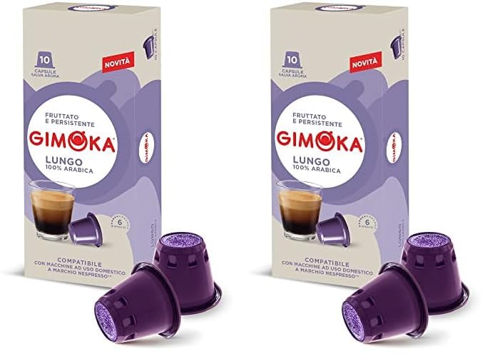 Gimoka Mezcla de Café Espresso Lungo 100% Arabica, intensidad 6/13-100 Cápsulas - Compatibles con Máquinas de Café Nespresso* para uso doméstico - Producido en Italia - 10 paquetes de 10