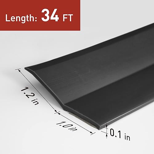 Miniatura 2 de Sello de puerta de garaje, tira de sellado superior y lateral, 34 pies, color negro, con parte trasera de goma, repuesto para burlete universal