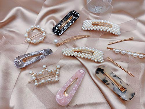 Fashion Hair Clips for Women 12 Packs,SELORY Acrylic Resin Hair Clip Barrettes,Pearl Hair Clip for Girl, Geometric Alligator Hairpins for Party Daily Hairstyling Hair Accessories (Style-C)