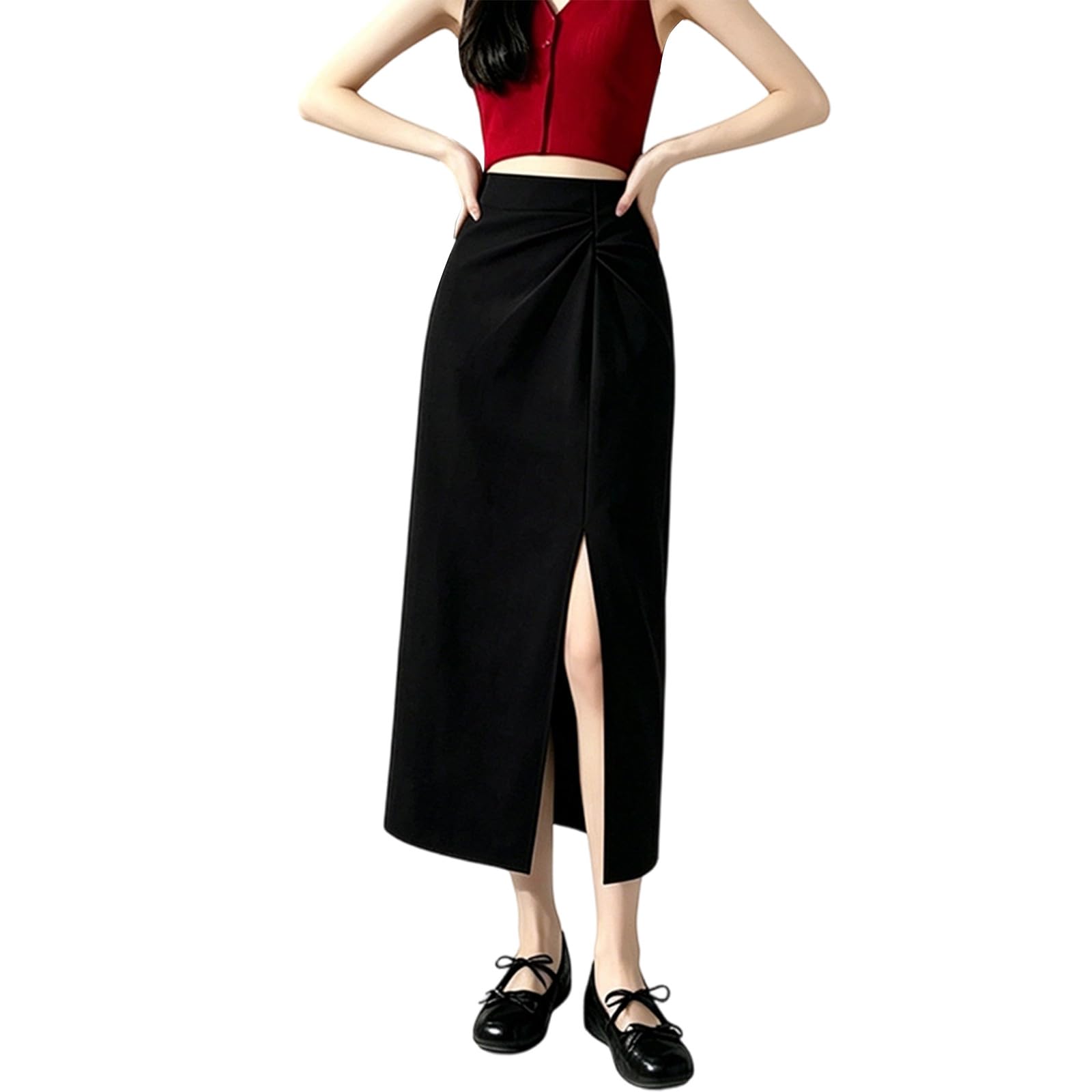 Jupe midi plissée élégante au design féminin trapèze avec un tombé discret pour la vie quotidienne, la plage, l'école, les fêtes, les fêtes