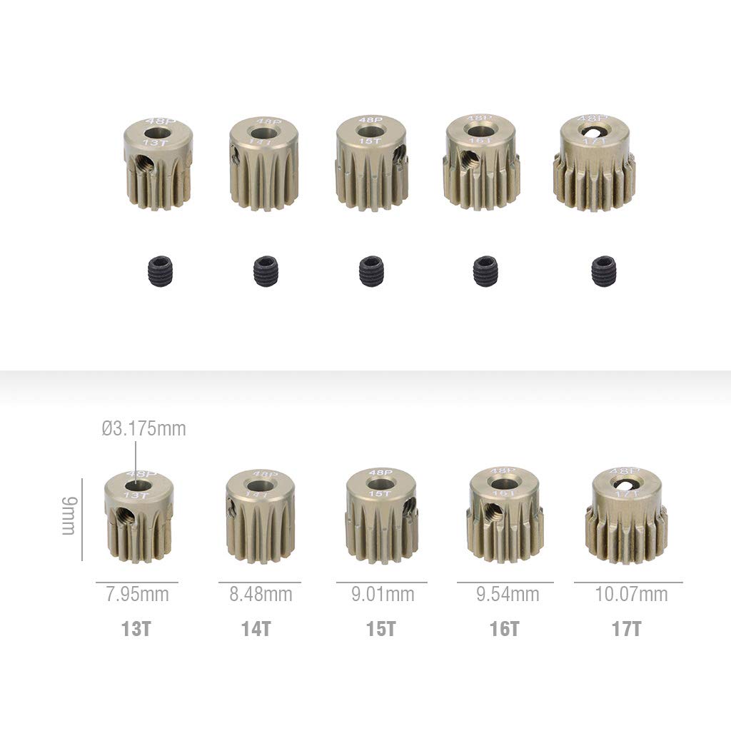 Fasizi 5 pièces 48DP 13T 14T 15T 16T 17T Ensemble de pignons pour moteur 1/10 RC Auto à balais électrique ou brushless