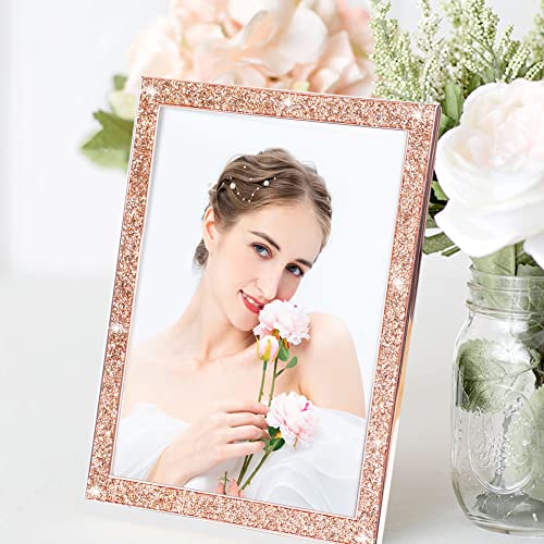 Vinelftage Crystal Picture Frames Set Of 2 Glitter Diamond Mirror Picture Frame, 5X7 Metal Glass Wall Photo Frames For Wall Or Desktop Display(Rosegold) #TOP3