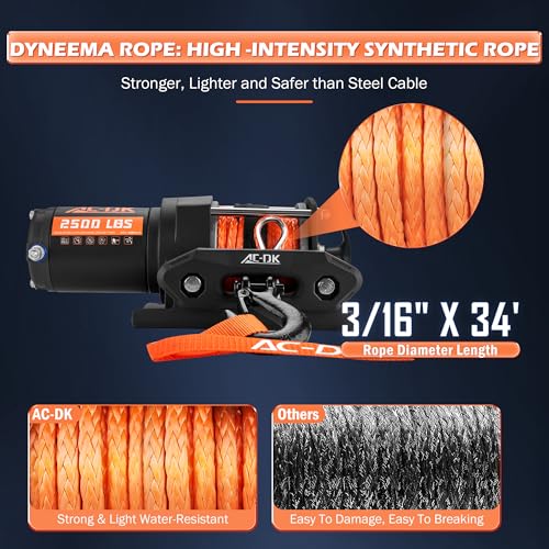 AC-DK 2500 lb ATV/UTV Winch Kit, 12V Electric Winch with Synthetic Rope, Wireless & Wired Remote, Mounting Plate for Off-Road Trailer, Boat, RV Towing by AC-DK - Image 4