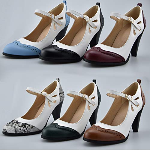 Mekereke Womens Black Retro Mary Jane Oxford High Heels Pumps Shoes For Women Teardrop Cutout Round Toe Pierced Strappy Oxfords Mary Janes High-Heel Pump Shoe(8) #TOP6